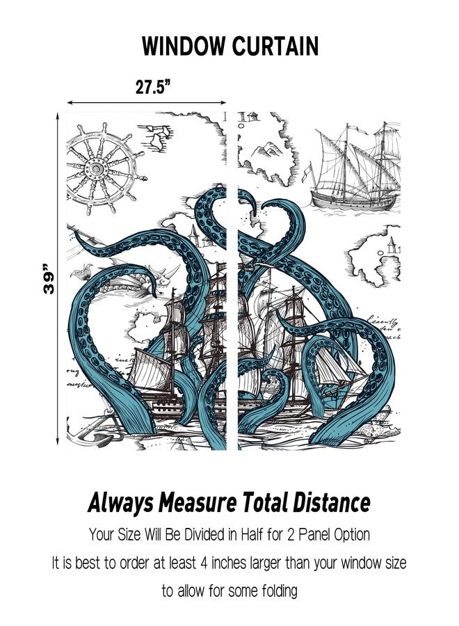 Coxila Octopus Kitchen Window Curtains 27.5 x 39 Inch Small Short Mini Cafe Rod Pocket Nautical Coastal Ocean Cool Kraken Gothic Living Bedroom Room Home Treatment Set of 2 Curtain Panels Drapes Tiers - Image 4